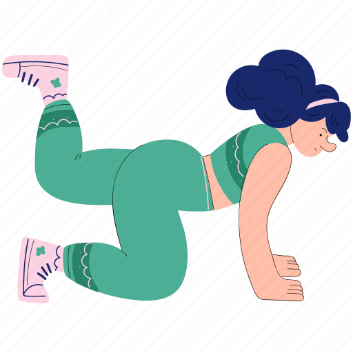 Donkey kicks, warm up, activity, woman, exercise, gym, workout illustration - Download on Iconfinder