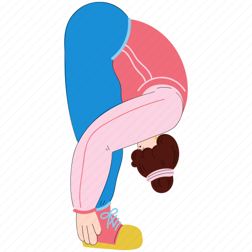 Forward fold stretch, warm up, activity, woman, exercise, gym, workout illustration - Download on Iconfinder