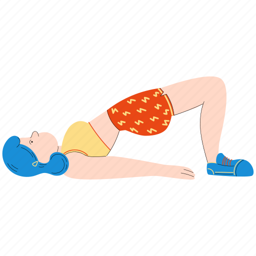 Glute bridge, warm up, activity, woman, exercise, gym, workout illustration - Download on Iconfinder