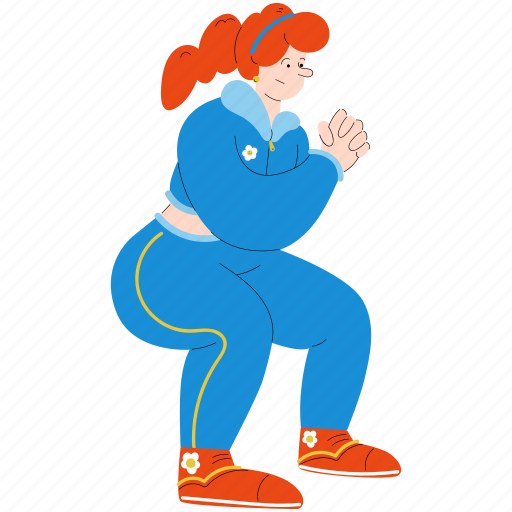Squat, warm up, activity, woman, exercise, gym, workout illustration - Download on Iconfinder