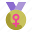 medal, badge, trophy, award, reward, woman, sign 