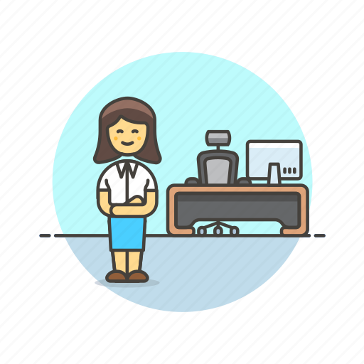 Desk, office, work, business, job, table, woman icon - Download on Iconfinder