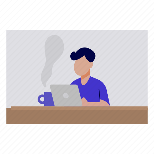 Boy, working, laptop, table, tea icon - Download on Iconfinder