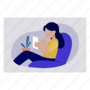 female, sitting, using, mobile, working