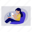 female, sitting, using, mobile, working 