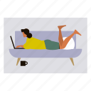 female, working, laptop, home, couch