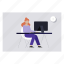 female, working, table, monitor, time 