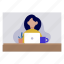 girl, working, laptop, desk, office 
