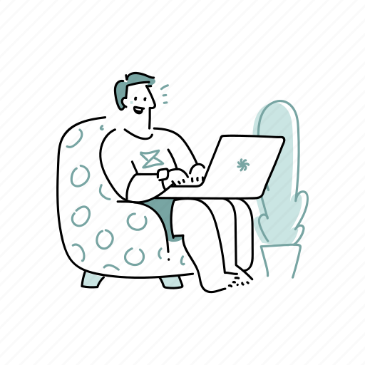 Workspace, man, work, laptop, computer, armchair, home illustration - Download on Iconfinder