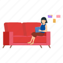 female, reading, book, home, sofa