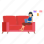 female, reading, book, home, sofa 