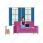 female, sitting, sofa, working, laptop 