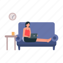 female, working, fromhome, sitting, sofa