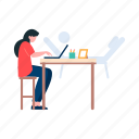 female, working, laptop, girl, table
