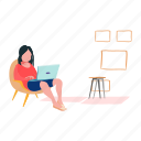 female, working, laptop, home, online