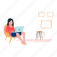 female, working, laptop, home, online 