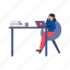 female, working, table, home, online 