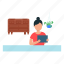 girl, working, fromhome, online, table 