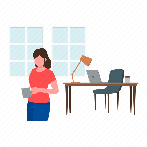 Girl, working, fromhome, table, coffee icon - Download on Iconfinder