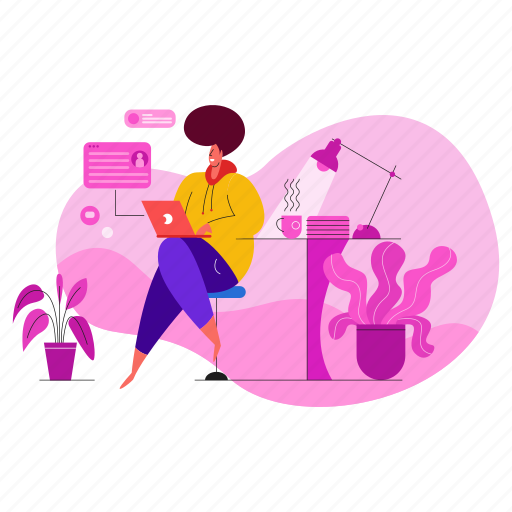 Workspace, woman, at, desk, laptop, computer illustration - Download on Iconfinder