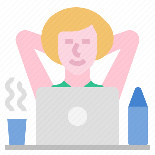Relaxation, relax, satisfaction, businesswoman, work relax, work life imbalance, work satisfaction icon - Download on Iconfinder