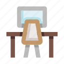 furniture, table, computer, desk, armchair, workplace, office