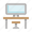 table, chair, computer, workplace, furniture, desk, office 