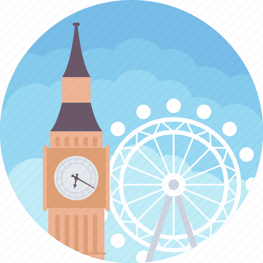 Big ben and london eye, elizabeth tower, ferris wheel, palace of westminster, river thames icon - Download on Iconfinder