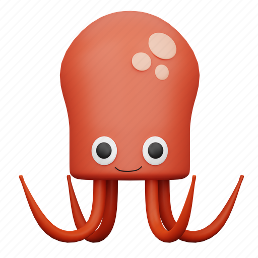 Octopus, animal, tentacle, squid, red, sea 3D illustration - Download on Iconfinder