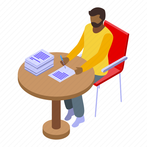 Afro, american, man, writing, isometric icon - Download on Iconfinder
