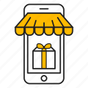 commerce, gift, mobile, online store, phone, present, shop