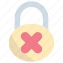 lock, cross, delete, unsecure, security, padlock