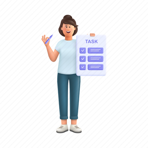 Task, checklist, business, tasking, human, list, document 3D illustration - Download on Iconfinder