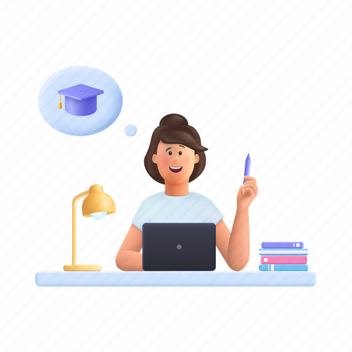 Assignment, woman, homework, user, girl, school, education 3D illustration - Download on Iconfinder