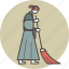 broom, brush, color, dust, nun, sweeping 