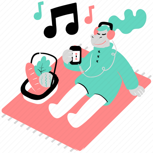 Music, leisure, stream, broadcast, player, mp3, picnic illustration - Download on Iconfinder