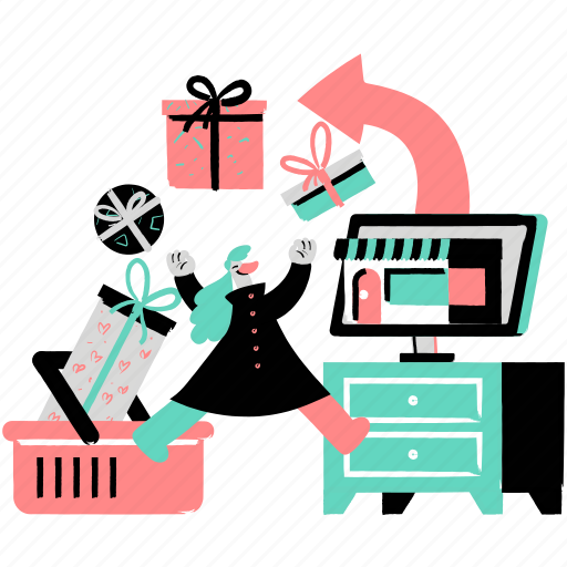 Shopping, commerce, present, gift, giveaway, online, order illustration - Download on Iconfinder
