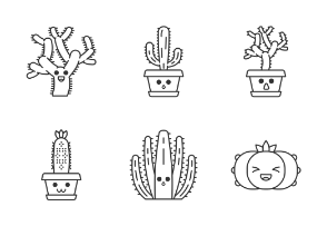 Cactuses kawaii. Linear. Outline
