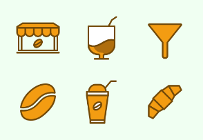 Coffee, bartender and bread Filled Outline