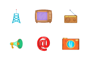 Communication icons set, cartoon style