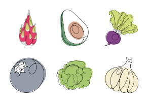 Fruits and vegetables in linear style