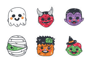 Hand drawn halloween masks elements