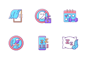 Insomnia causes icons. Color. Filled