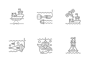 Marine exploration icons. Linear. Outline