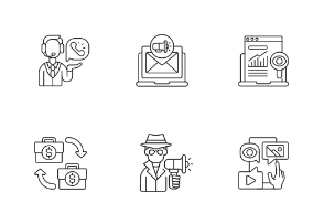 Marketing strategies icons. Linear. Outline