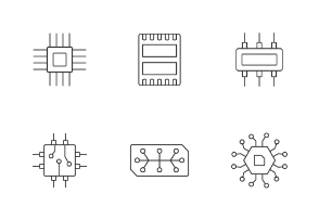 Microcircuits icons. Linear. Outline