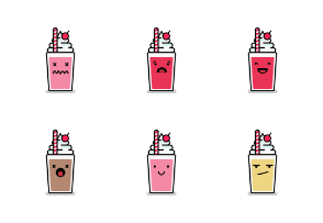 Set of Milkshakes in Various Expressions