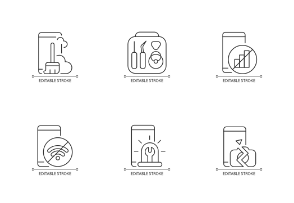 Smart phone repair icons. Linear. Outline