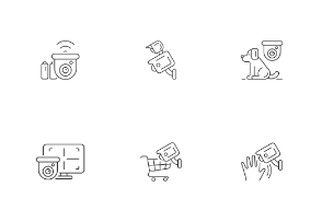 Surveillance & security systems icons. Linear. Outline